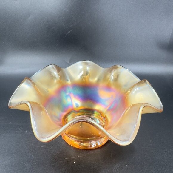 Carnival Glass Iridescent Marigold Bonbon Compote Dish Footed Bowl Glass VTG - Picture 15 of 16